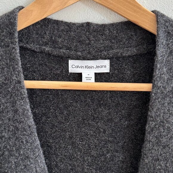 Calvin Klein Jeans Women's Long Open-Front Cardigan Sweater, Dark Grey, M, NWOT - Picture 3 of 7